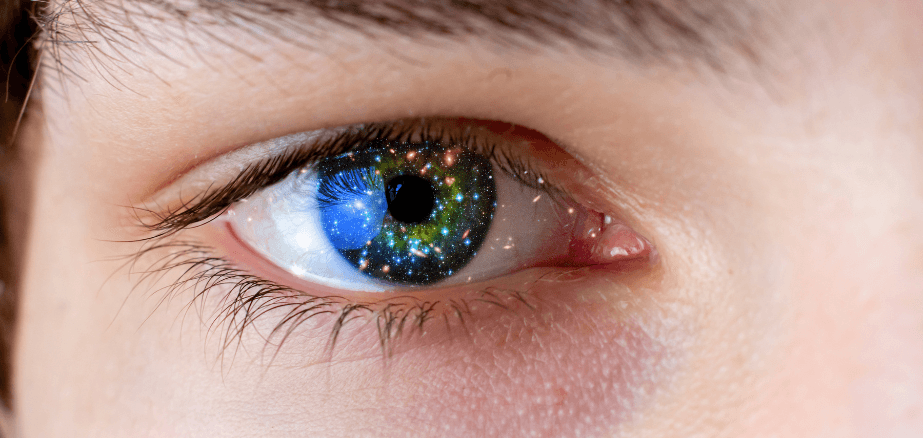 Image of an eye with colourful sparks 